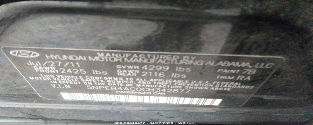 5NPEB4AC0CH342877 2012 HYUNDAI SONATA photo no. 9
