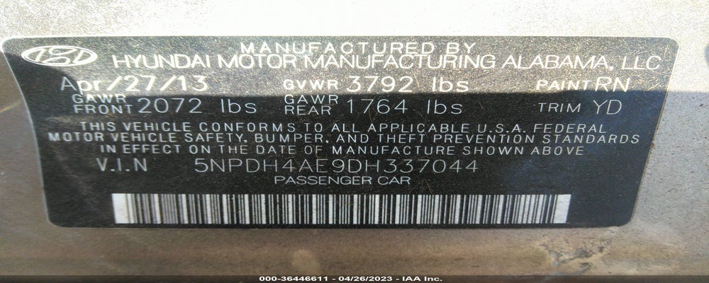 5NPDH4AE9DH337044 2013 HYUNDAI ELANTRA photo no. 9