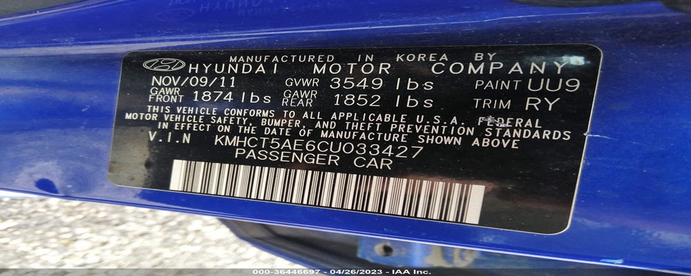 KMHCT5AE6CU033427 2012 HYUNDAI ACCENT photo no. 9