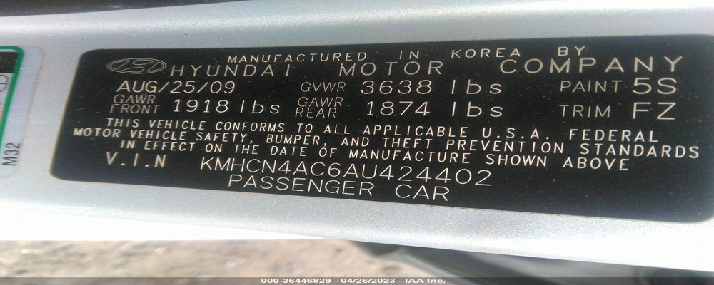 KMHCN4AC6AU424402 2010 HYUNDAI ACCENT photo no. 9