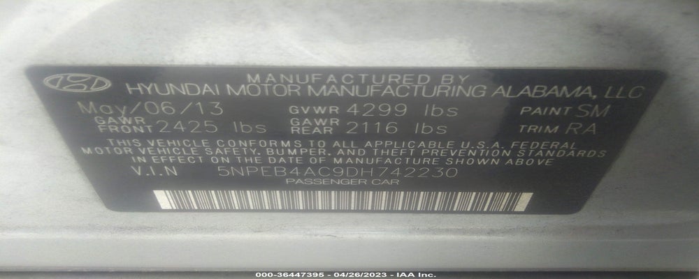 5NPEB4AC9DH742230 2013 HYUNDAI SONATA photo no. 9