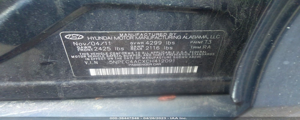 5NPEC4ACXCH412091 2012 HYUNDAI SONATA photo no. 9