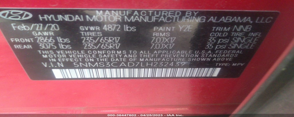 5NMS3CAD7LH232439 2020 HYUNDAI SANTA FE photo no. 9