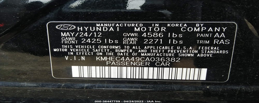 KMHEC4A49CA036382 2012 HYUNDAI SONATA photo no. 9