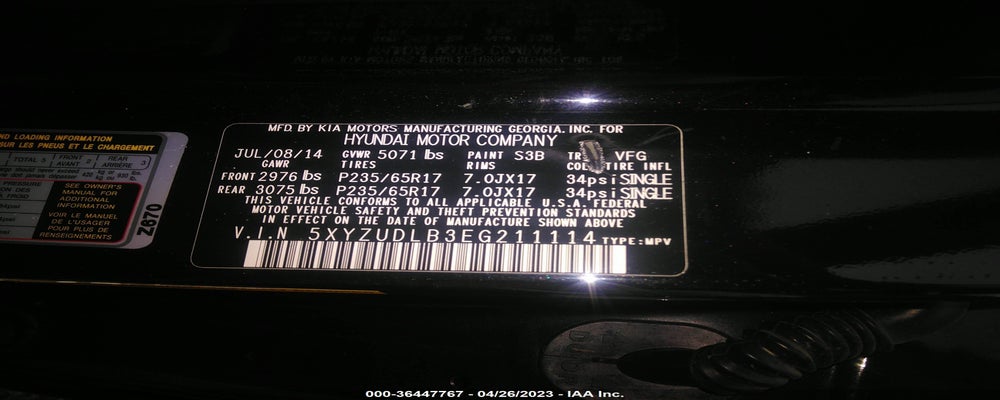 5XYZUDLB3EG211114 2014 HYUNDAI SANTA FE SPORT photo no. 9