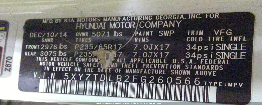 5XYZTDLB2FG260566 2015 HYUNDAI SANTA FE SPORT photo no. 9