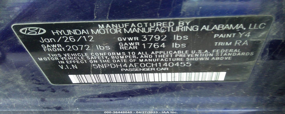 5NPDH4AE0CH140455 2012 HYUNDAI ELANTRA photo no. 9