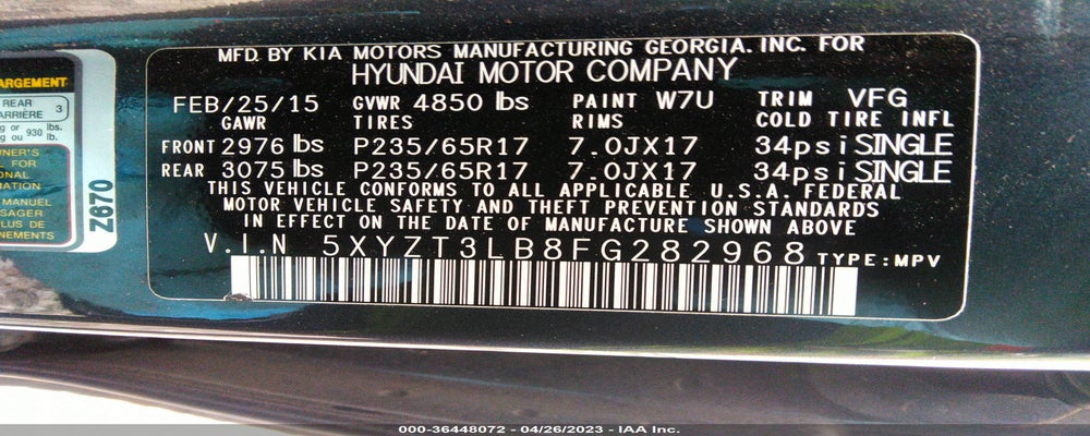 5XYZT3LB8FG282968 2015 HYUNDAI SANTA FE SPORT photo no. 9