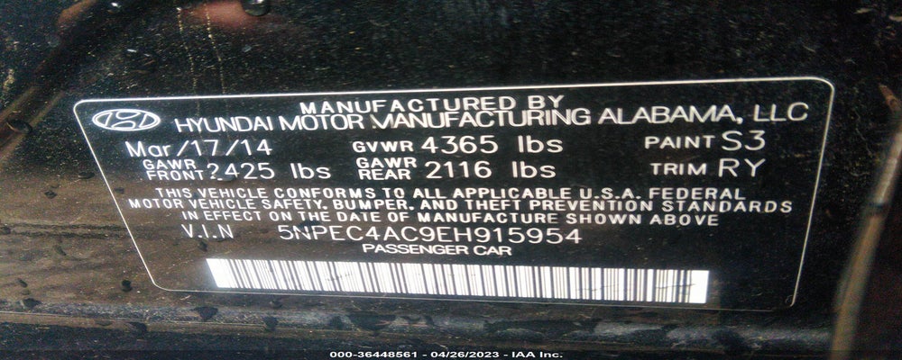 5NPEC4AC9EH915954 2014 HYUNDAI SONATA photo no. 9