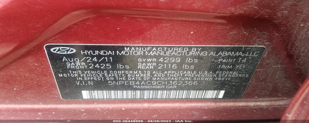 5NPEB4AC9CH362366 2012 HYUNDAI SONATA photo no. 9