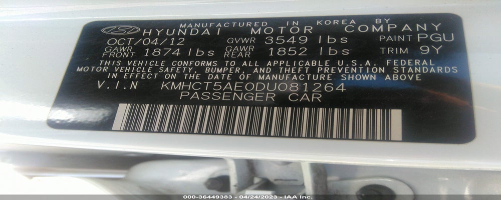 KMHCT5AE0DU081264 2013 HYUNDAI ACCENT photo no. 9