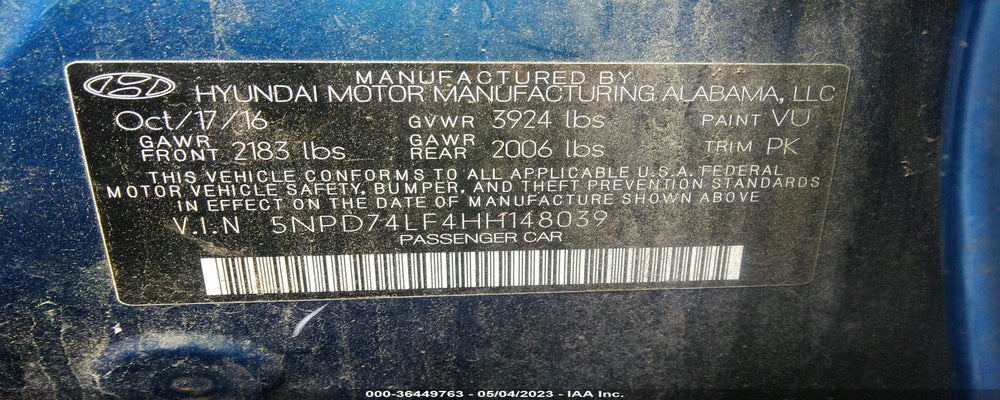 5NPD74LF4HH148039 2017 HYUNDAI ELANTRA photo no. 9