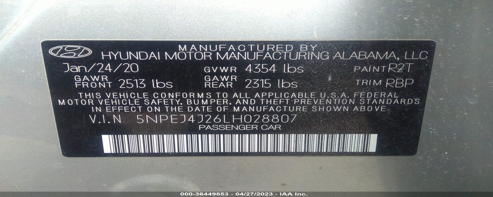 5NPEJ4J26LH028807 2020 HYUNDAI SONATA photo no. 9