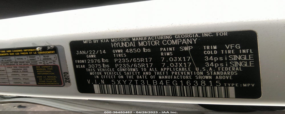 5XYZT3LB4EG163815 2014 HYUNDAI SANTA FE SPORT photo no. 9