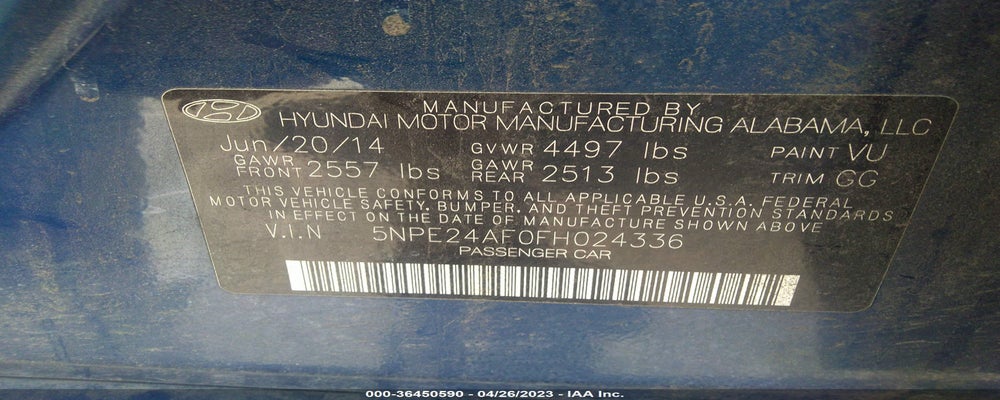 5NPE24AF0FH024336 2015 HYUNDAI SONATA photo no. 9
