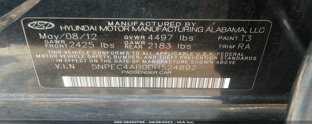 5NPEC4AB0DH524892 2013 HYUNDAI SONATA photo no. 9