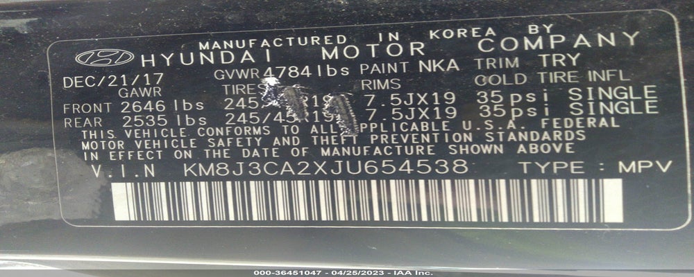 KM8J3CA2XJU654538 2018 HYUNDAI TUCSON photo no. 9
