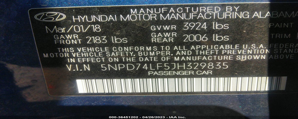 5NPD74LF5JH329835 2018 HYUNDAI ELANTRA photo no. 9