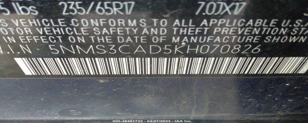 5NMS3CAD5KH070826 2019 HYUNDAI SANTA FE photo no. 9