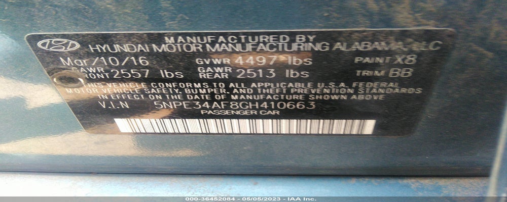 5NPE34AF8GH410663 2016 HYUNDAI SONATA photo no. 9