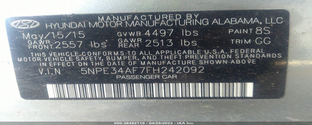 5NPE34AF7FH242092 2015 HYUNDAI SONATA photo no. 9