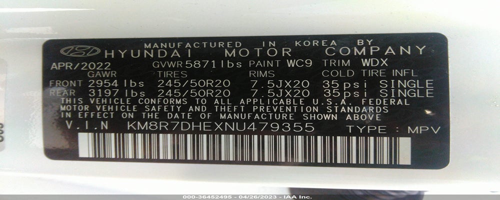 KM8R7DHEXNU479355 2022 HYUNDAI PALISADE photo no. 9