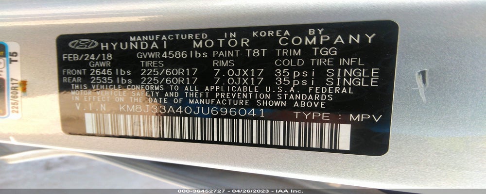 KM8J33A40JU696041 2018 HYUNDAI TUCSON photo no. 9