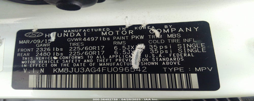 KM8JU3AG4FU096542 2015 HYUNDAI TUCSON photo no. 9
