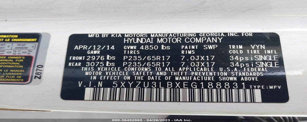 5XYZU3LBXEG188831 2014 HYUNDAI SANTA FE SPORT photo no. 9