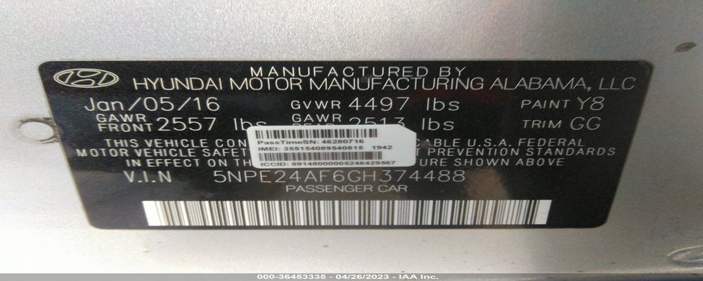 5NPE24AF6GH374488 2016 HYUNDAI SONATA photo no. 9