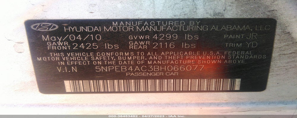 5NPEB4AC3BH066077 2011 HYUNDAI SONATA photo no. 9