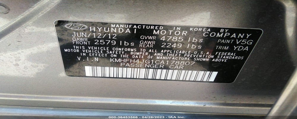 KMHFH4JG1CA178807 2012 HYUNDAI AZERA photo no. 9