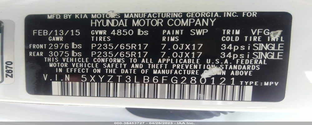5XYZT3LB6FG280121 2015 HYUNDAI SANTA FE SPORT photo no. 9
