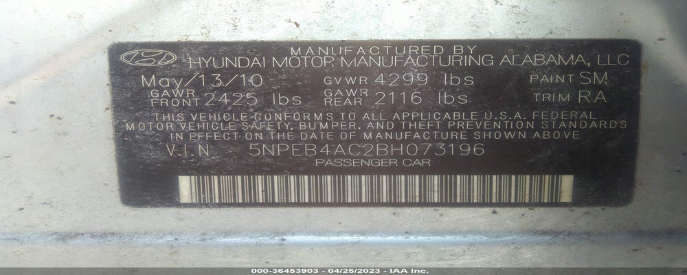 5NPEB4AC2BH073196 2011 HYUNDAI SONATA photo no. 9