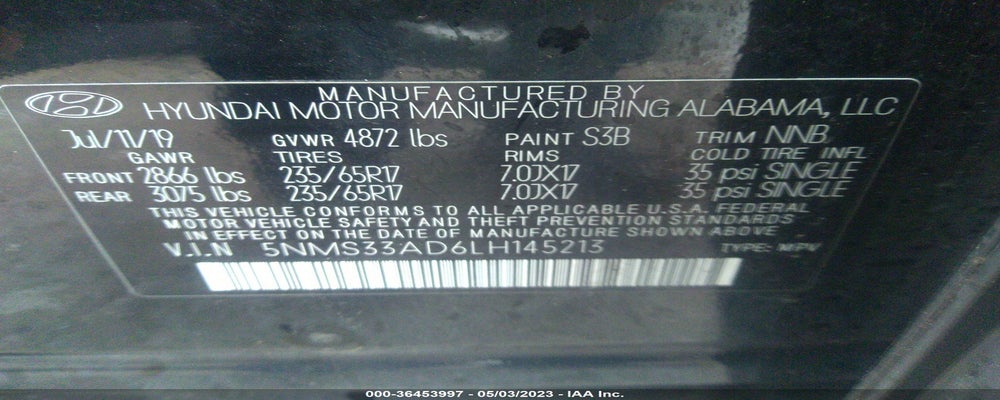 5NMS33AD6LH145213 2020 HYUNDAI SANTA FE photo no. 9