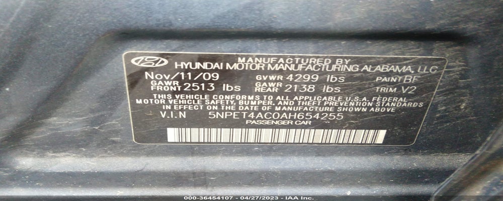 5NPET4AC0AH654255 2010 HYUNDAI SONATA photo no. 9