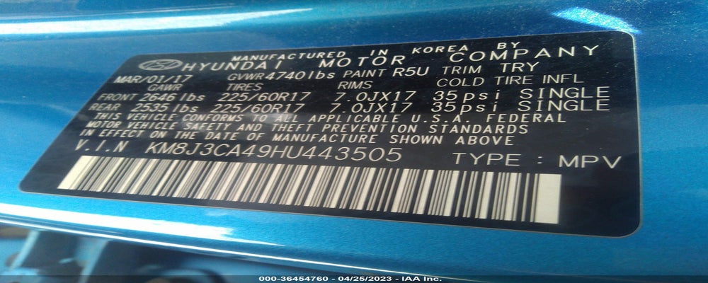 KM8J3CA49HU443505 2017 HYUNDAI TUCSON photo no. 9