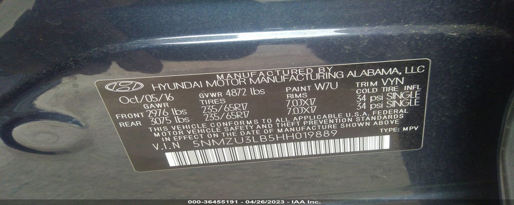 5NMZU3LB5HH019889 2017 HYUNDAI SANTA FE SPORT photo no. 9