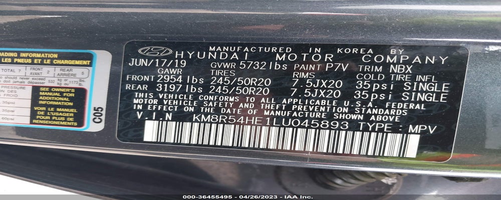 KM8R54HE1LU045893 2020 HYUNDAI PALISADE photo no. 9