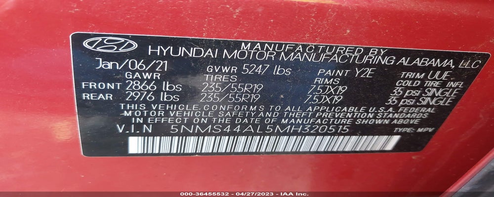 5NMS44AL5MH320515 2021 HYUNDAI SANTA FE photo no. 9