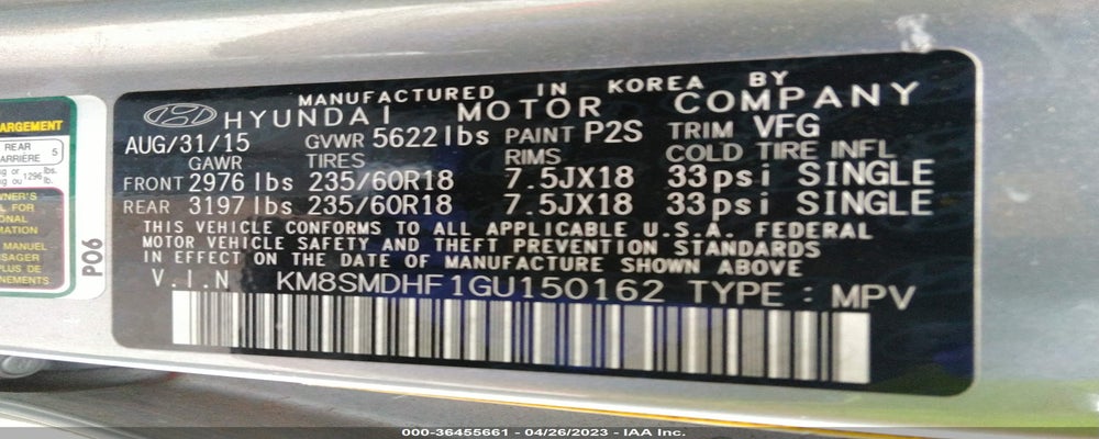 KM8SMDHF1GU150162 2016 HYUNDAI SANTA FE photo no. 9