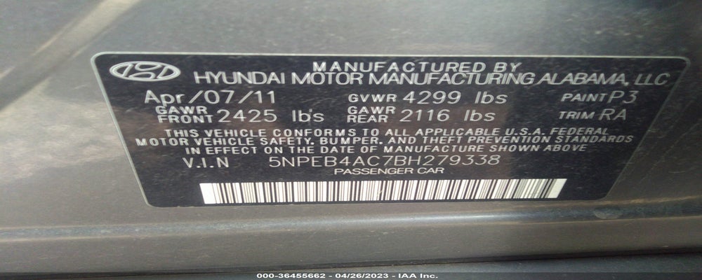 5NPEB4AC7BH279338 2011 HYUNDAI SONATA photo no. 9