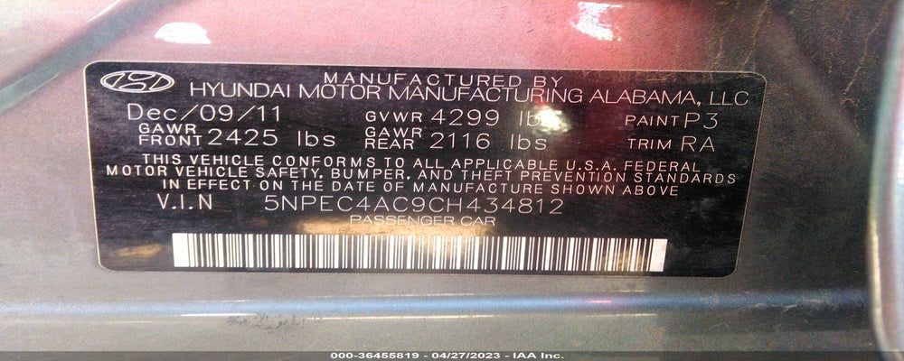 5NPEC4AC9CH434812 2012 HYUNDAI SONATA photo no. 9