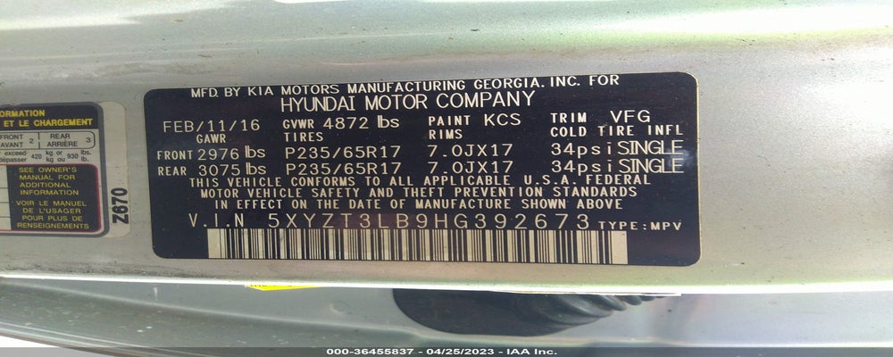 5XYZT3LB9HG392673 2017 HYUNDAI SANTA FE SPORT photo no. 9