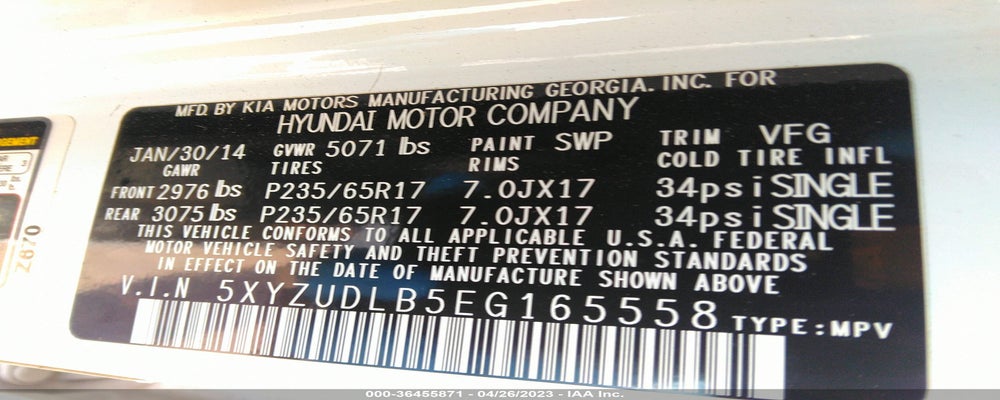 5XYZUDLB5EG165558 2014 HYUNDAI SANTA FE SPORT photo no. 9