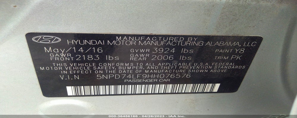 5NPD74LF9HH076576 2017 HYUNDAI ELANTRA photo no. 9