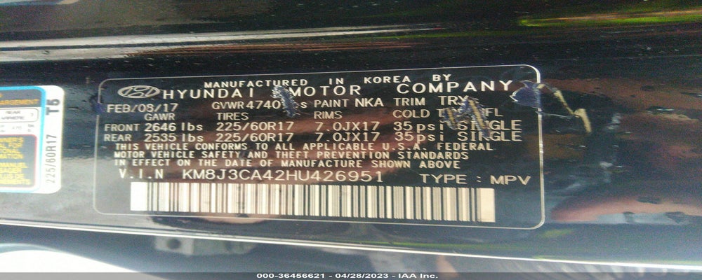 KM8J3CA42HU426951 2017 HYUNDAI TUCSON photo no. 9