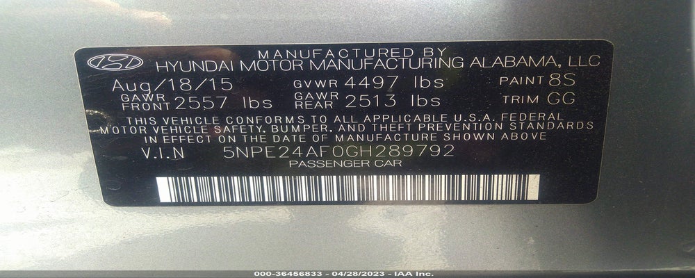 5NPE24AF0GH289792 2016 HYUNDAI SONATA photo no. 9