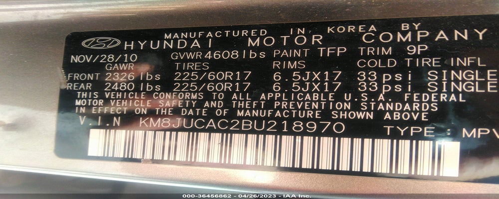 KM8JUCAC2BU218970 2011 HYUNDAI TUCSON photo no. 9