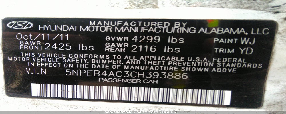 5NPEB4AC3CH393886 2012 HYUNDAI SONATA photo no. 9